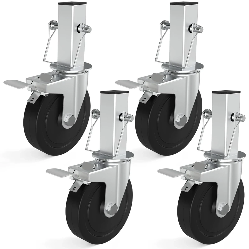 OK5STAR 5 Inch Scaffolding Casters Wheels, 4 Pack Baker Scaffold Caster with Dual Locking Brakes, Heavy Duty 440LBS Capacity per Wheel, Rubber Casters Square 1.25" (or 1 1/4") Stem Replacement