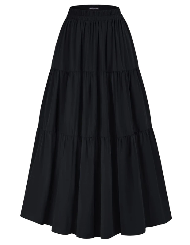 SCARLET DARKNESS Maxi Long Skirts for Women Summer Flowy Renaissance Skirt with Pockets, Black, XL