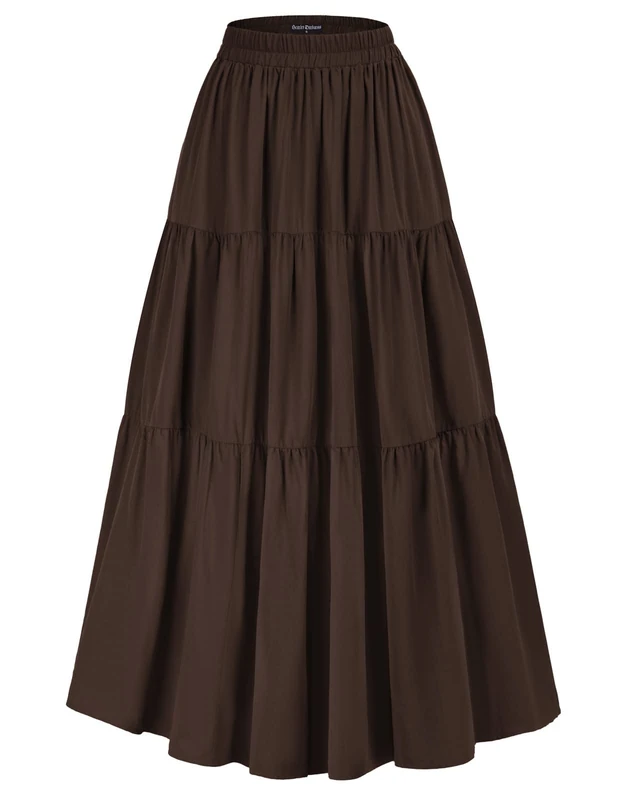 SCARLET DARKNESS Maxi Long Skirts for Women Summer Flowy Renaissance Skirt with Pockets, Coffee, S