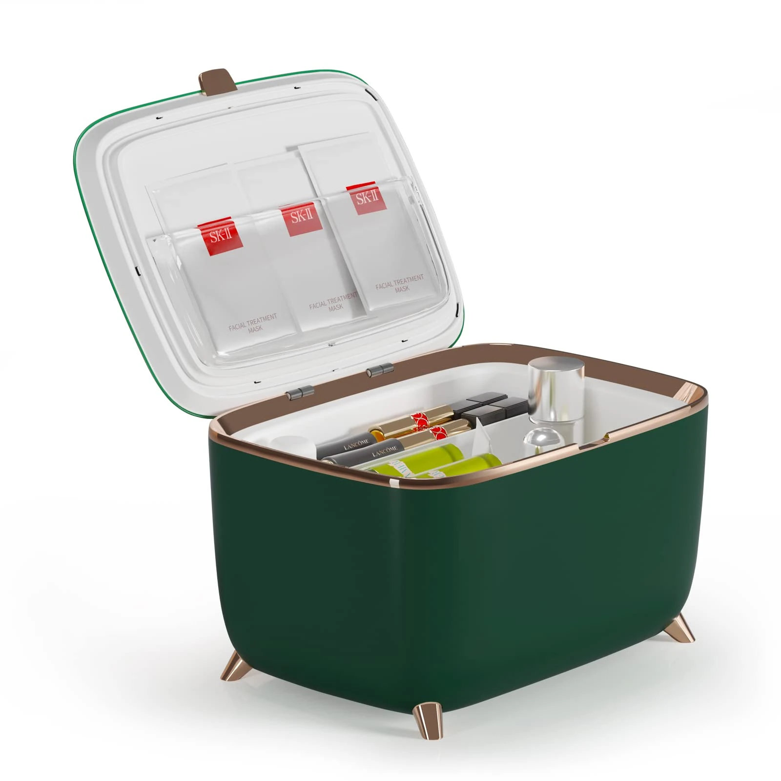 LVARA Mini Fridge 9 Litres 12¡ãC, Portable Cosmetic Fridge with Air Cooling, Make-up Desk Refrigerator, Gift for Women Girls (Dark Green)