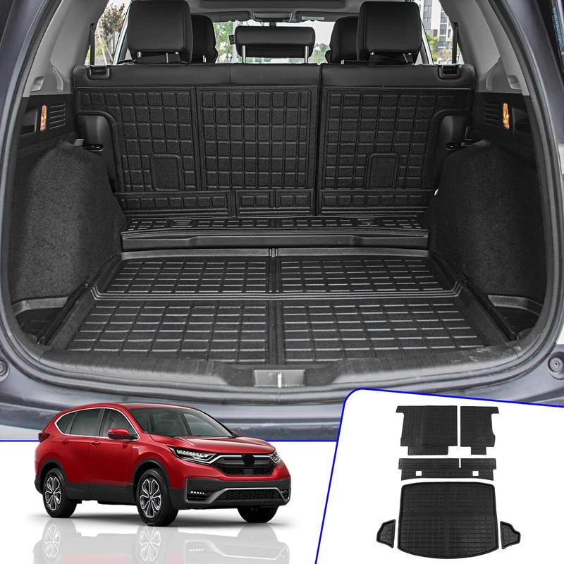 Rongtaod Fit 2017-2022 Honda CRV Trunk Mat Cargo Liner Rear Trunk Liner TPE All Weather Seat Back Cover Protector 2021 CR-V Accessories (Trunk Mats + Backrest Mats)