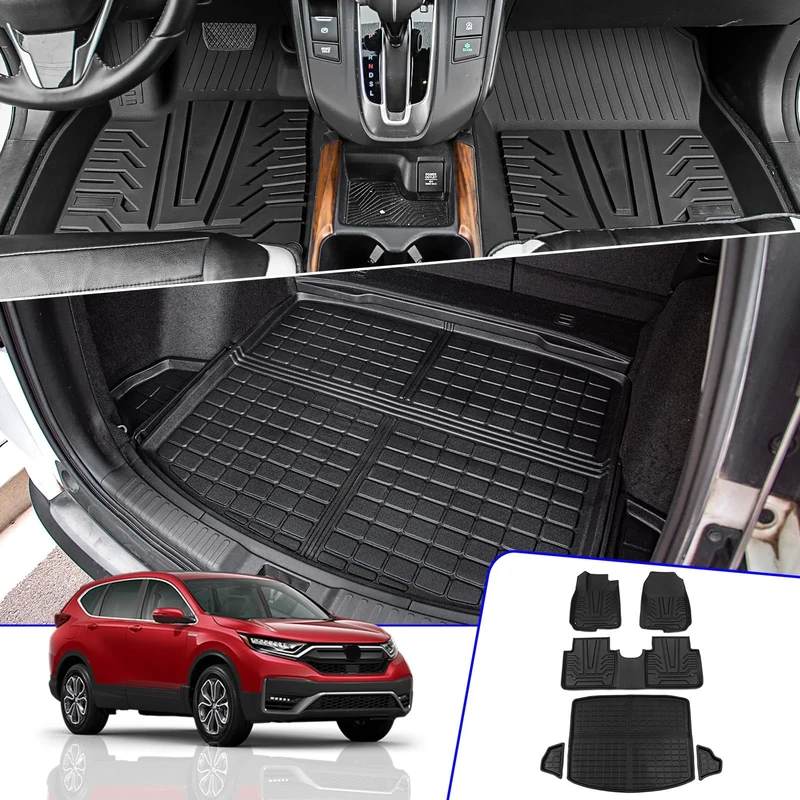 Rongtaod Fit 2017-2022 Honda CRV Floor Mats Cargo Liner Rear Trunk Mat TPE All Weather Trunk Liner 2021 CR-V Accessories (Trunk Mats + Floor Mats)
