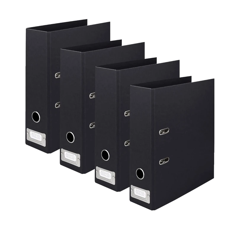 Rössler Papier 1317452708-4 - S.O.H.O map DIN A4, 4 stuks, met hefboommechanisme en insteeklabel, rugbreedte 80 mm, zwart, 285 x 85 x 320 mm