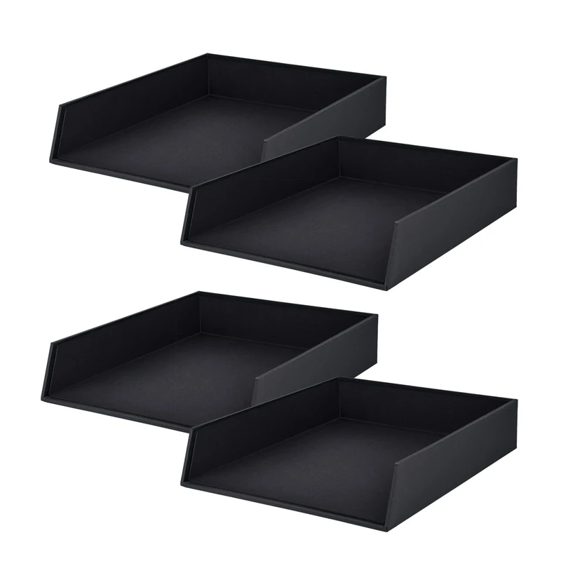 Rössler Papier 1335452700-4 - S.O.H.O archiefmand voor DIN A4, zwart, 4 stuks, stapelbare laden, brievenbak 26 x 6 x 32 cm