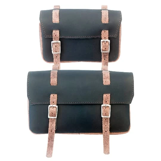 London Craftwork 2 in 1 Bicycle Leather Bag Set (Bike Saddle Handlebar Bags) in Black Vintage Brown