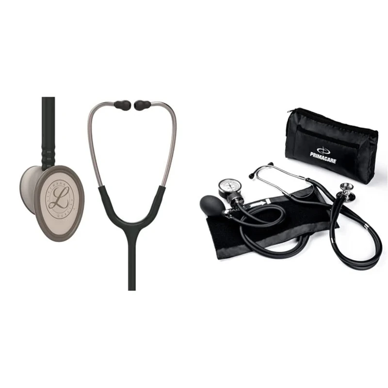 3M Littmann Lightweight II S.E. Stethoscopes, Black Tube, 28 inch, 2450 & Primacare DS-9181-BK Professional Aneroid Sphygmomanometer and Sprague Rappaport Stethoscope, Manual Blood Pressure Kit, Black