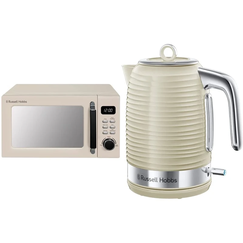 Russell Hobbs RHM2026C STYLEVIA 20 Litre 800 W Cream Digital Microwave & 24364 Inspire Electric Kettle, 1.7 Litre Cordless Hot Water Dispenser with 1 Cup 45 Second Fast Boil, Cream, 3000 W