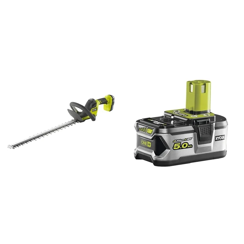 Ryobi RY18HT55A-120 18V ONE+ Cordless 55cm Hedge Trimmer Kit (1 x 2.0Ah) & RB18L50 ONE+ Lithium+ 5.0Ah Battery, 18 V