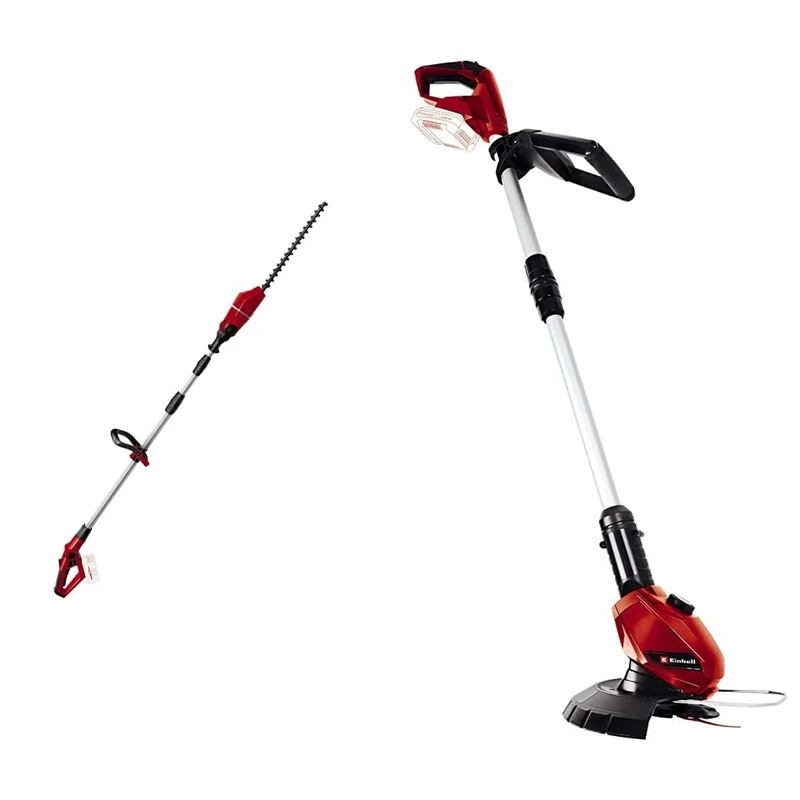 Einhell GE-HH 18/45 Li T Power X-Change 18V Cordless Long Reach Hedge Trimmer & GC-CT 18 Li Power X-Change 18V Cordless Strimmer | Battery Powered Garden Grass, Red/Black