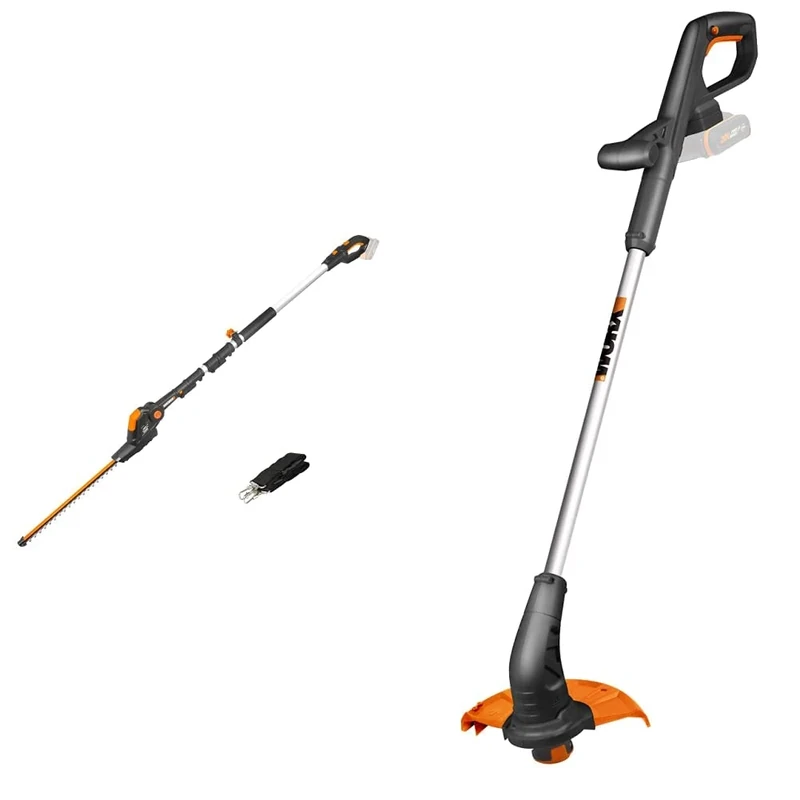 WORX WG252E.9 18V (20V Max) Cordless Pole Hedge Trimmer 45cm-Body Only & WG157E.9 18V (20V MAX) 2.0Ah Cordless 25cm Grass Trimmer-Body ONLY, 20 V, Black