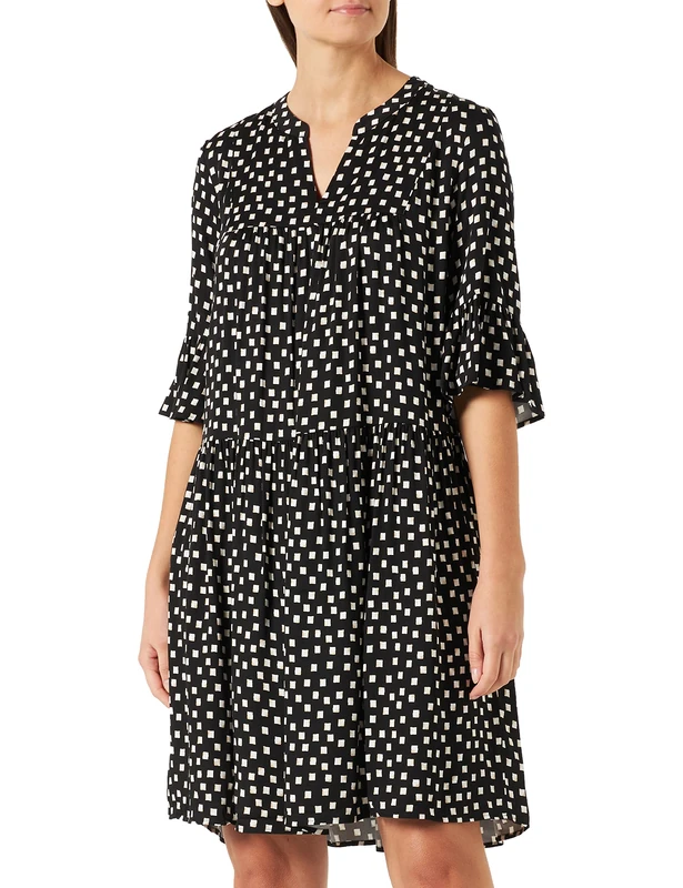 Taifun Women's 980962-19191 Dress, Black Patterned, 6