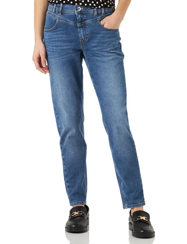 Taifun Women's 7/8 Jeans Boyfriend Trousers Jeans Shortened Boyfriend Jeans Plain Dyed Washed Out Effect 7/8 Length, Mid Blue Denim, 8 UK Brief - Image 1