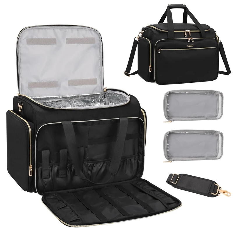 MONSTINA Professional Hairdressing Bag, Toiletry Travel Bag, Cosmetics Beauty Hairdresser Bag, Black, L, Hairdressing Shoulder Bag for Women