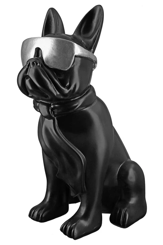 Casablanca Figure Sculpture Dog Pug Black with Silver Glasses Height 35 cm