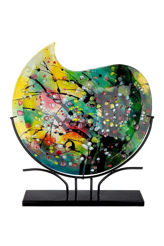 GILDE GLAS art 39298 Decorative Vase Round Hand-Painted on Black Metal Base Height 50 cm Multi-Coloured