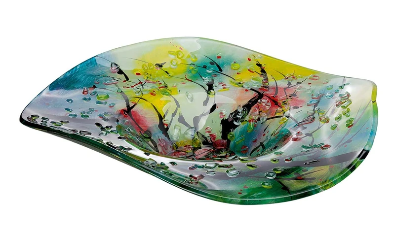 GILDE GLAS art Round Glass Bowl Hand-Painted with Colourful Drops Diameter 46 cm