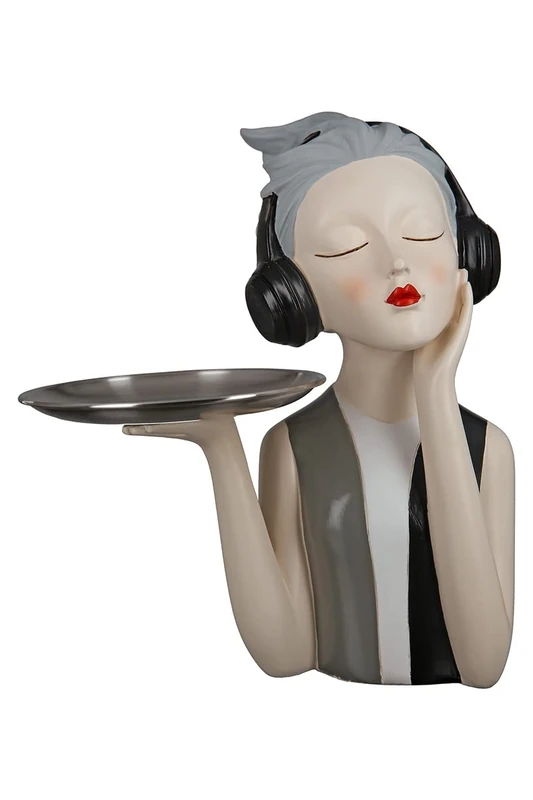 Gilde Poly Figur Girl with Kopfhörer Decorative Figurines, Multi-Colour, Unique - Image 1