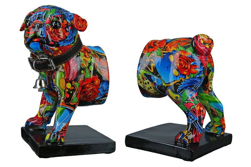 Gilde Poly Buchstütze Mops Street Art Decorative Figurine, Multicoloured, Unique - Image 1