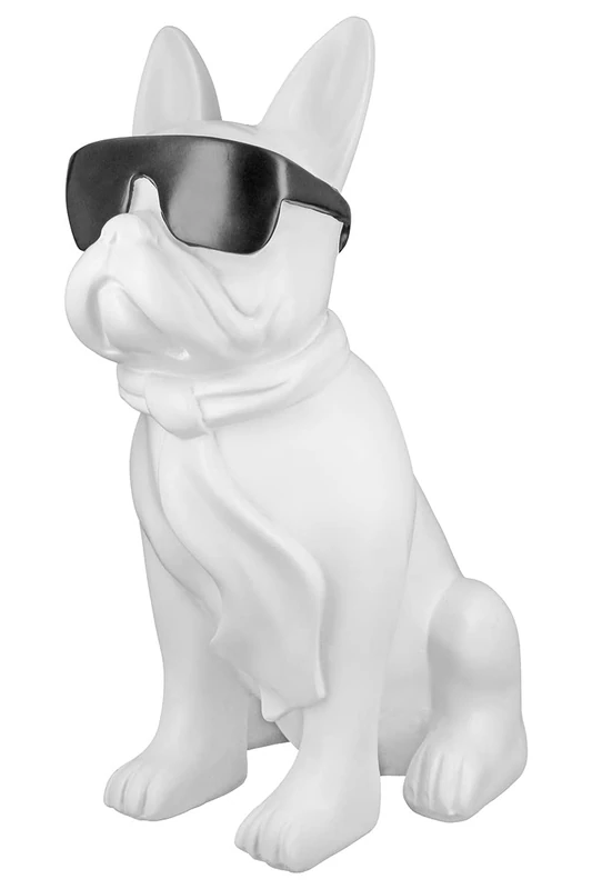 Casablanca Figurine Sculpture Dog Sitting Pug White with Black Glasses Width 29 cm