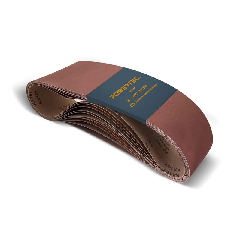 POWERTEC 6 x 48 Inch Sanding Belts, 10PK, 60 Grit Aluminum Oxide Belt Sander Sanding Belt for Bench Belt Sander, Wood & Paint Sanding, Metal Polishing (110170V)