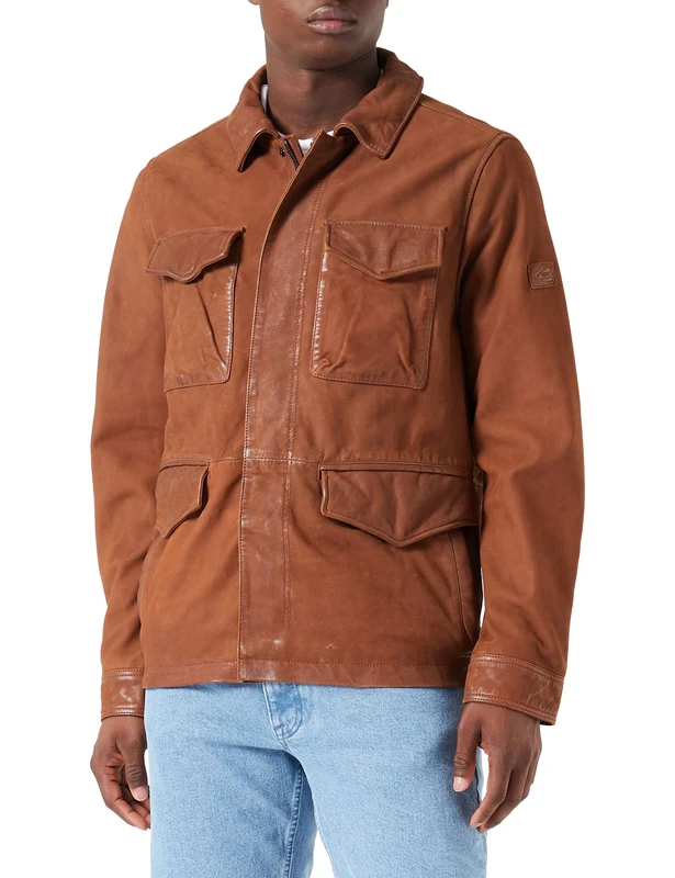 camel active Men's 431290/1L20 Leather Blouson, Cognac, 52, Cognac