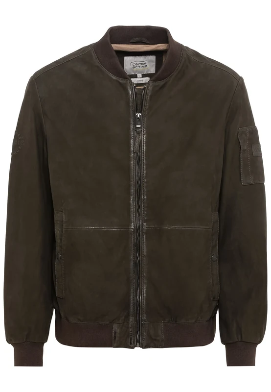 camel active Men's 431400/1L20 Leather Blouson, Khaki Brown, 42