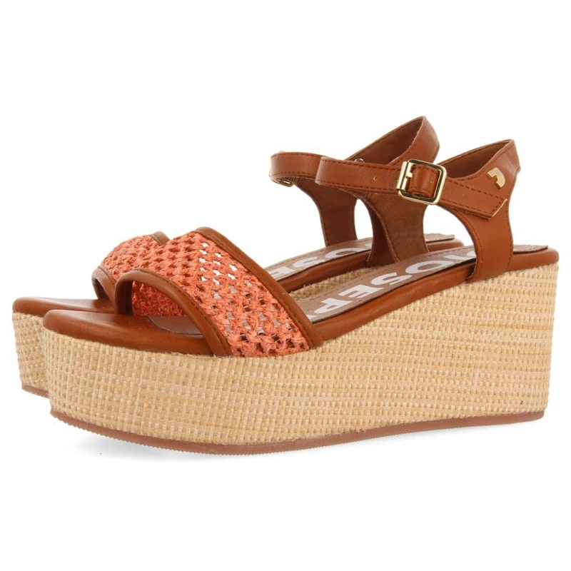 GIOSEPPO ASQUINS, Wedge Sandals Woman, Coral, 38 EU, coral garden, 6 UK