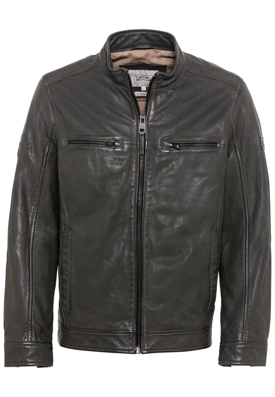 camel active Men's 431580/1L21 Leather jacket, ANTHRA, 64