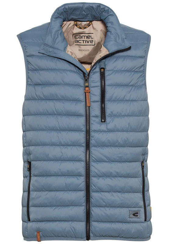 camel active Men's Quilted Vest Without Hood Lightweight Quilted Vest with Pockets, Light blue (stone blue), 60