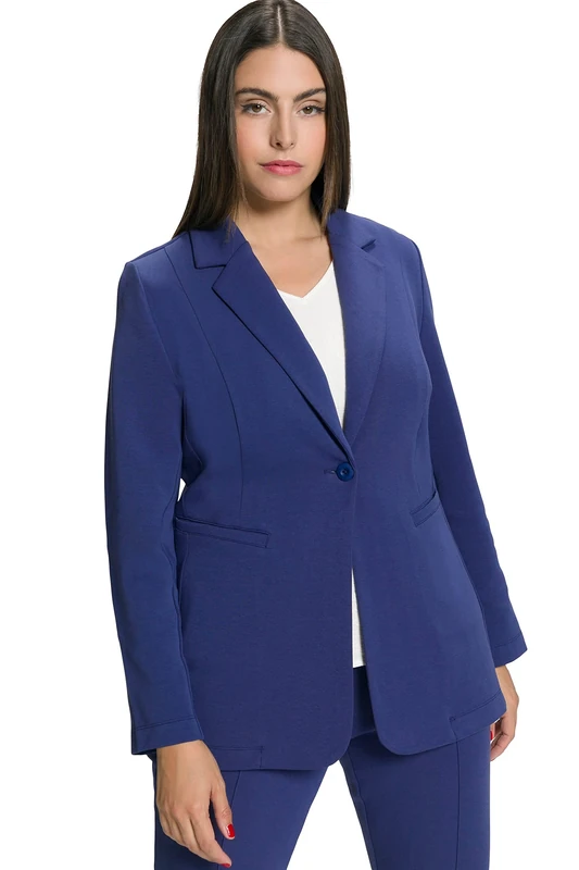 Ulla Popken Women's Blazer, Punto-di-Roma-Jersey, Reverskragen, Indigo, 16