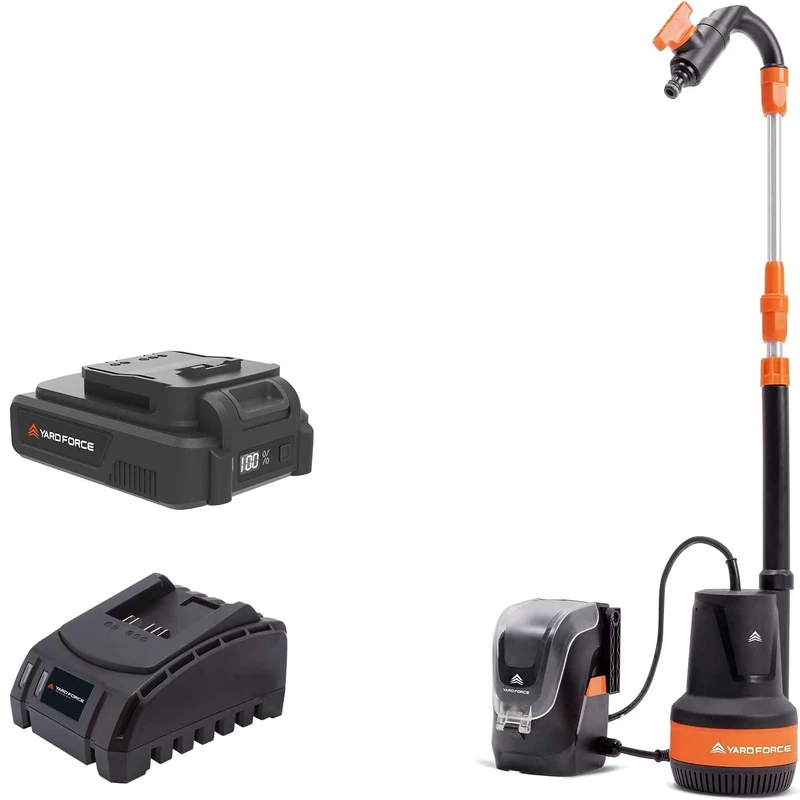 YARD FORCE LX CWP1 Submersible/Rain Barrel Pump with 20 V/2.5 Ah Lithium-Ion Battery, Max. Flow Rate 2000 L/Hour, Max. Diving Depth: 3 Metres with 20 V/2.5 Ah Battery - Image 1