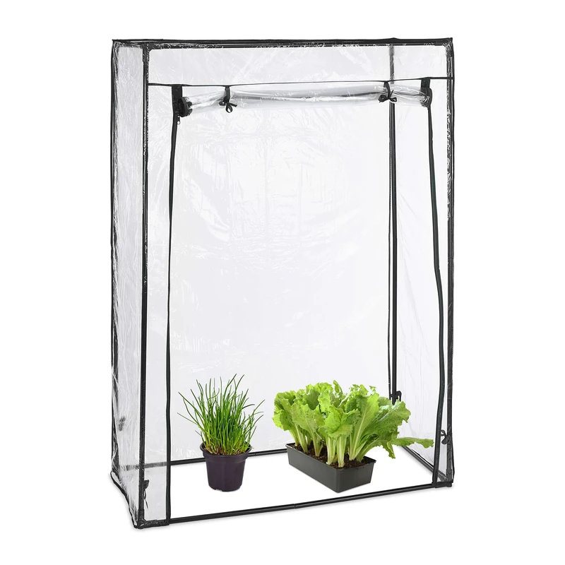 Relaxdays Tomato Greenhouse, PVC Film, Walk-in, Foil Propagator Tent with Door, HWD 150 x 100 x 50 cm, Transparent/Black