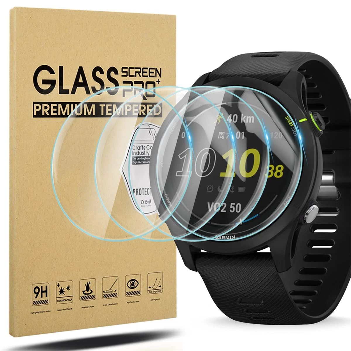 Diruite 4-Pack Screen Protector for Garmin Forerunner 255/255 Music Tempered Glass [9H Hardness Anti-Scratch][Not for Garmin Forerunner 255S]