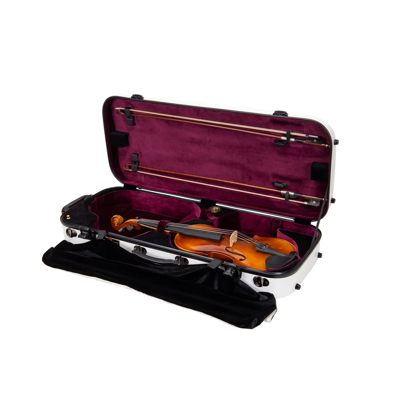Crossrock Fiberglass Double Violin Case for Two 4/4 Size | Gloss White Finish, TSA Lock, Red Velvet Interior – Secure, Elegant Case for Professionals & Students - White(CRF2020DVWT)