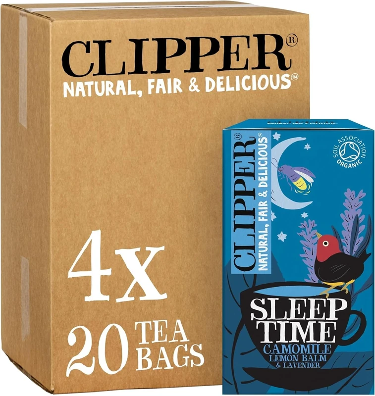 Clipper Sleep Time Infusion Teabags | 80 Chamomile, Lemon Balm and Lavender Tea Bags (4x Boxes of 20) | Caffeine-Free Herbal Tea Bags | Natural, Unbleached Plant-Based & Biodegradable