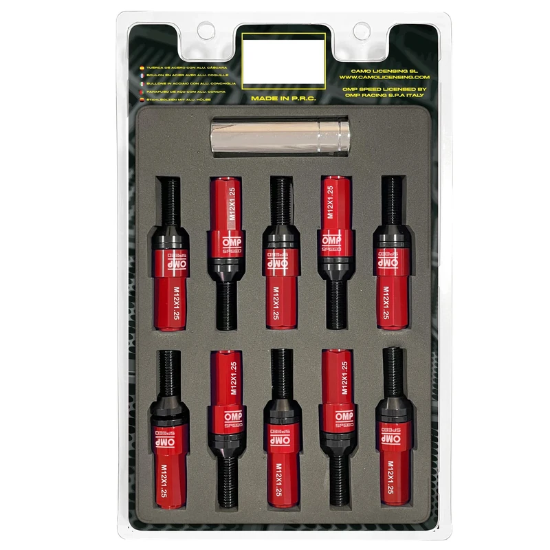 OMP SPEED - Set of Performance Screws with Aluminium Protection, M12X1.25, HEX: 17-19, L: 28 mm, Colour: Red