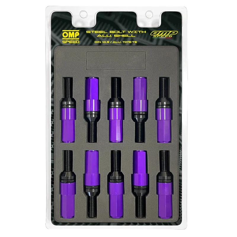 OMP SPEED - Set of Performance Screws with Aluminium Protection, M12X1.25, HEX: 17-19, L: 28 mm, Colour: Purple