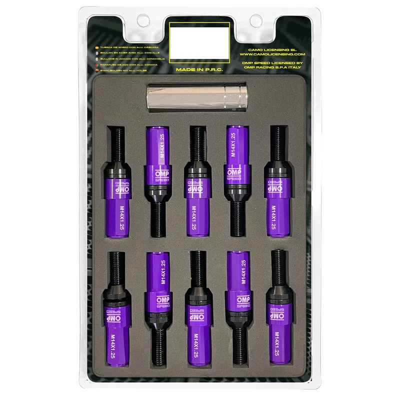 OMP SPEED - Set of Performance Screws with Aluminium Protection, M14 x 1.25, HEX: 17 – 19, L: 28 mm, Colour: Purple