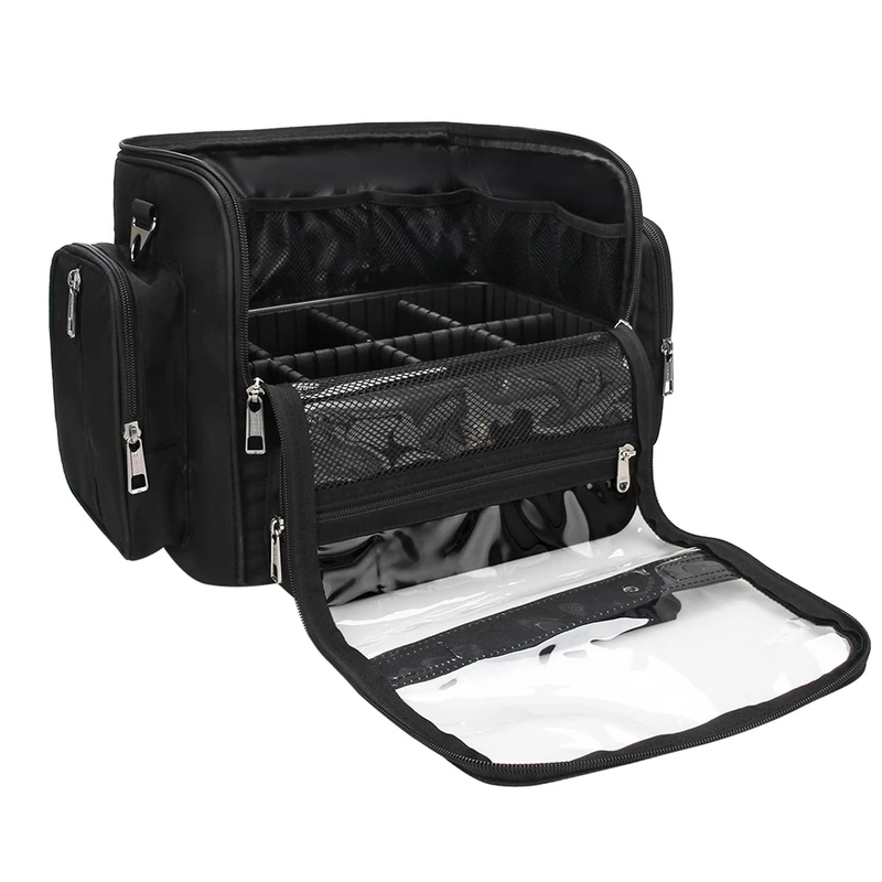 NAONAYA Large Makeup Brush Holder Professional Makeup Artist Travel Case Clear Waterproof Cosmetic Organizer Bag, X-Large, Holds 300+ Brushes, Black