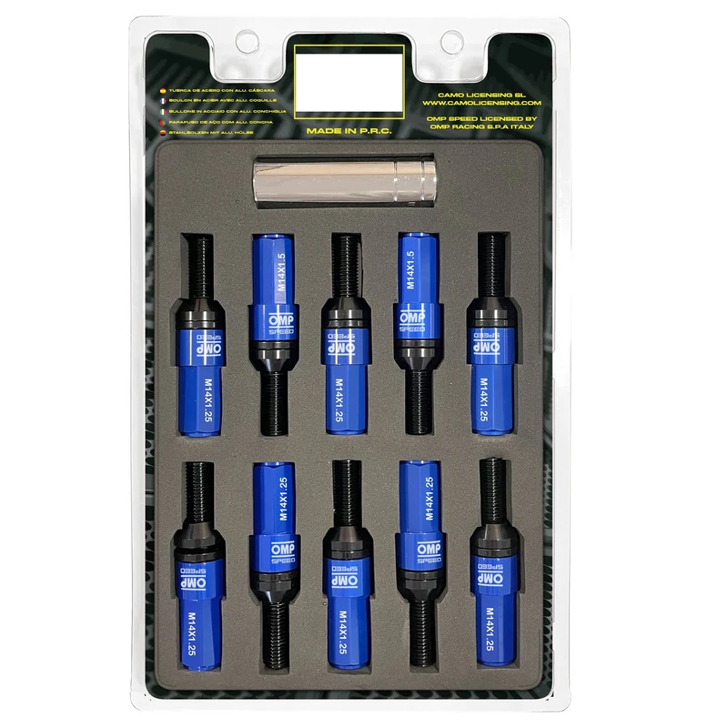 OMP SPEED - Set of Performance Screws with Aluminium Protection, M14 x 1.25, HEX: 17 – 19, L: 28 mm, Colour: Blue - Image 1