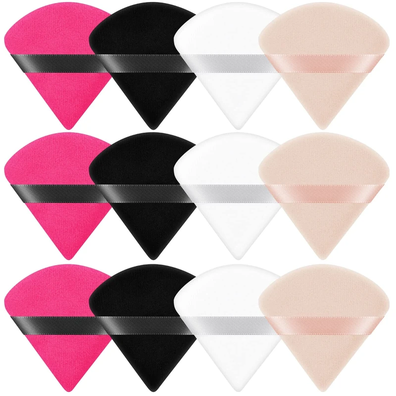 Ainiv 12PCS Powder Puff, Triangle Makeup Puff, Reusable Soft Powder Sponge, Washable Wet Dry Dual-Use Cosmetic Puff, Face Powder Puff for Loose Powder Foundation Cream Blush Wetand or Pressed Powder