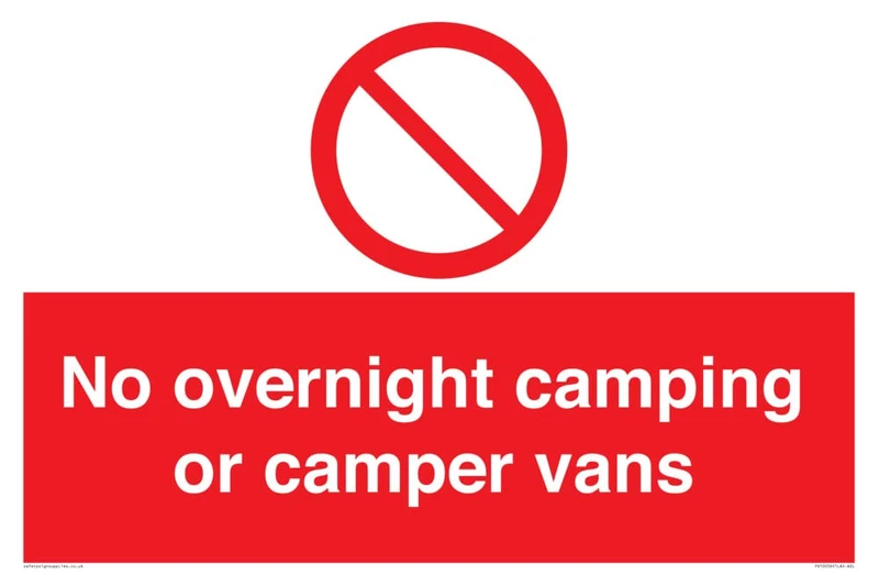 No overnight camping or camper vans Sign - 600x400mm - A2L