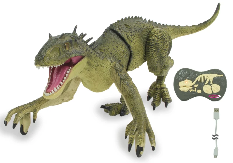 JAMARA 410181 Dinosaur Exoraptor Li-Ion 3.7 V 2.4 GHz Front Feet on 2 Wheels Moving Parts Realistic Dinosaur Roar Remote Control RC Green