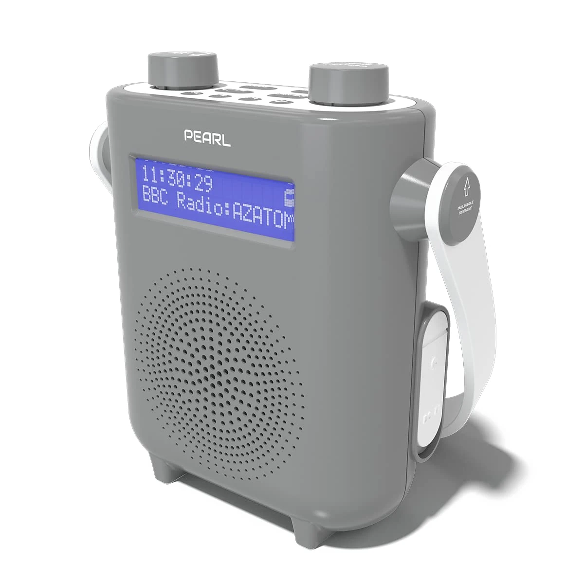 DAB/DAB+ & FM Digital Shower Radio | Bluetooth | IPX5 Water Resistant Technology | Rechargeable Battery | Perfect for Home, Bathroom or Outdoors | AZATOM Pearl (Grey)