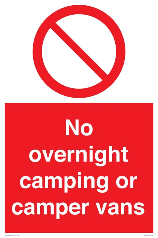 No overnight camping or camper vans Sign - 400x600mm - A2P