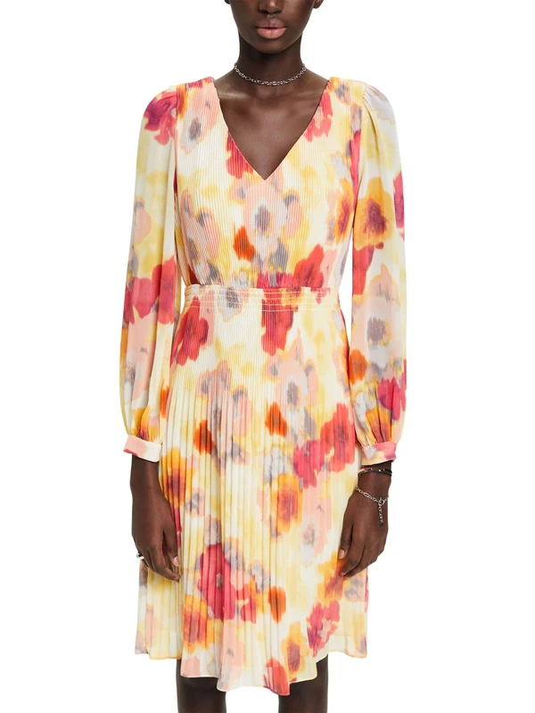 ESPRIT Collection Floral Allover Print Mini Dress, Orange, 16