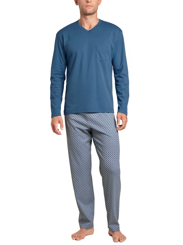 CALIDA Men's Relax Streamline Pajama Set, Opaque, Indian Blue, 56