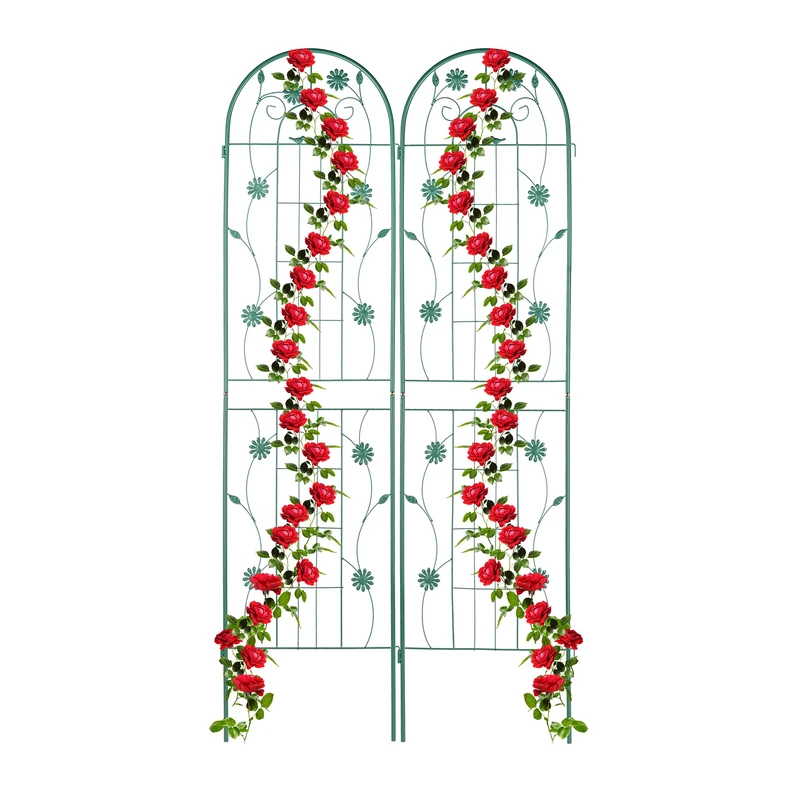 Relaxdays Garden Trellis, Set of 2, HxW 200 x 50 cm, Metal, Support for Climbing Plants, Ground Stake, Rose Frame, Green