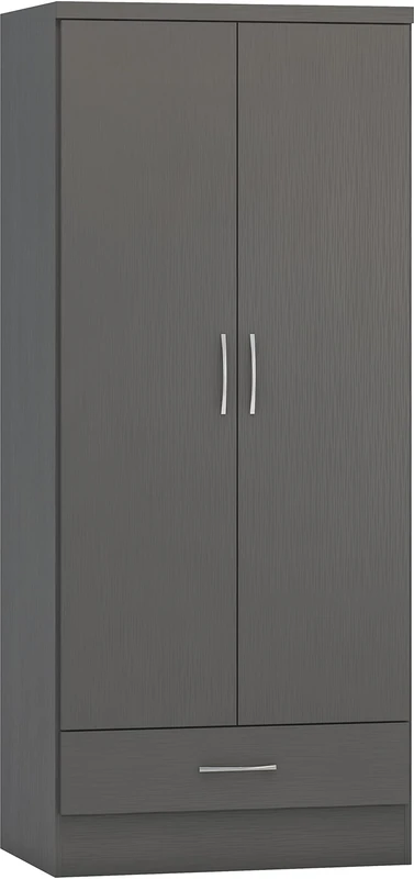 Seconique Nevada 2 Door 1 Drawer Wardrobe in 3D Effect Grey