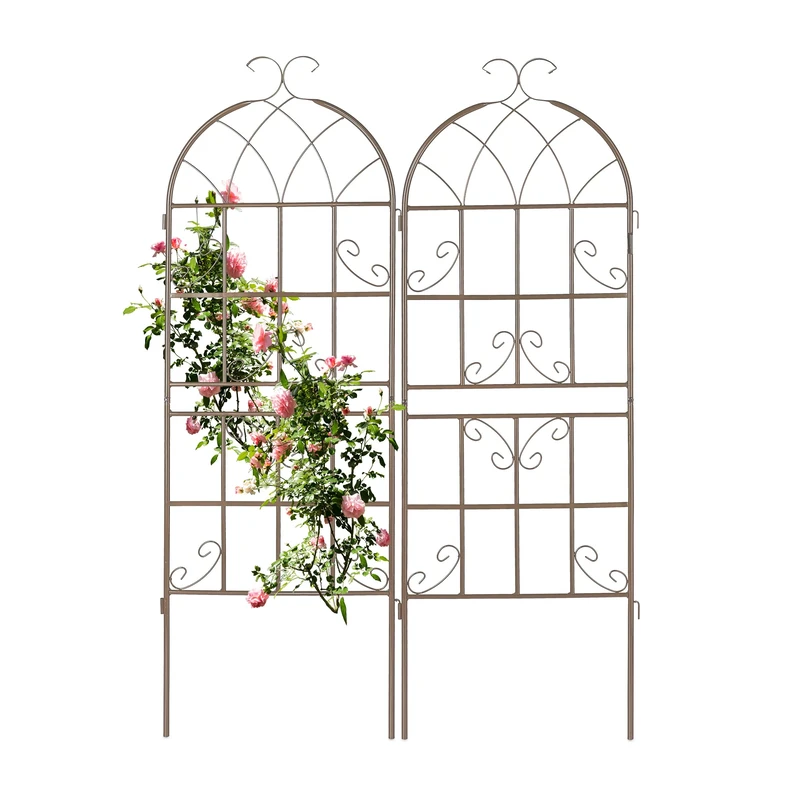 Relaxdays Garden Trellis, Set of 2, 150 x 50 cm, Metal, Support for Climbing Plants, Free-Standing, Rose Frame, Brown
